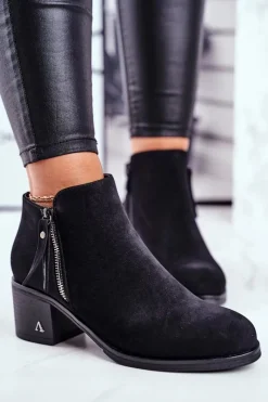 Sale Damskie buty S.Barski Botki Damskie Na Słupku Ciepłe Czarne Blanche