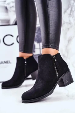 Sale Damskie buty S.Barski Botki Damskie Na Słupku Ciepłe Czarne Blanche
