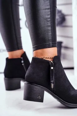 Sale Damskie buty S.Barski Botki Damskie Na Słupku Ciepłe Czarne Blanche