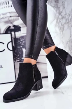 Sale Damskie buty S.Barski Botki Damskie Na Słupku Ciepłe Czarne Blanche