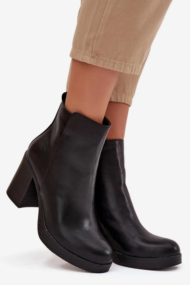 Outlet Botki Damskie Na Słupku Czarne Ryselle Damskie Botki Skórzane|Botki Na Słupku
