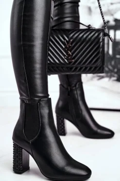 Sale Botki Damskie Na Słupku Czarne In Your Eyes Damskie Botki Na Słupku|Czarne Botki