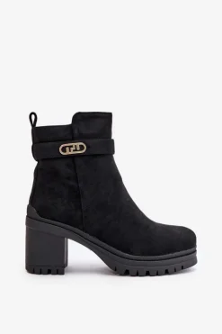 Hot Botki Damskie Na Słupku Eko Zamszowe Ocieplane Na Zamek Czarne Laonora Damskie Botki Na Słupku|Czarne Botki