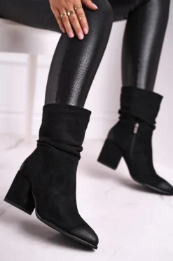 New Buty damskie Vinceza Botki Damskie Na Słupku Eko-Zamsz Czarne Up Side