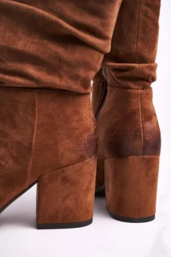 Hot Botki Damskie Na Słupku Eko-Zamsz Camel Up Side Damskie Botki Na Słupku|Czarne Botki
