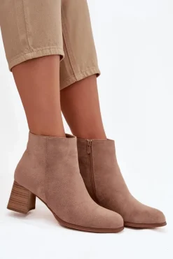 Sale Botki Damskie Na Słupku Eko Zamszowe Beżowe Marilou Damskie Botki Na Słupku|Botki Na Obcasie