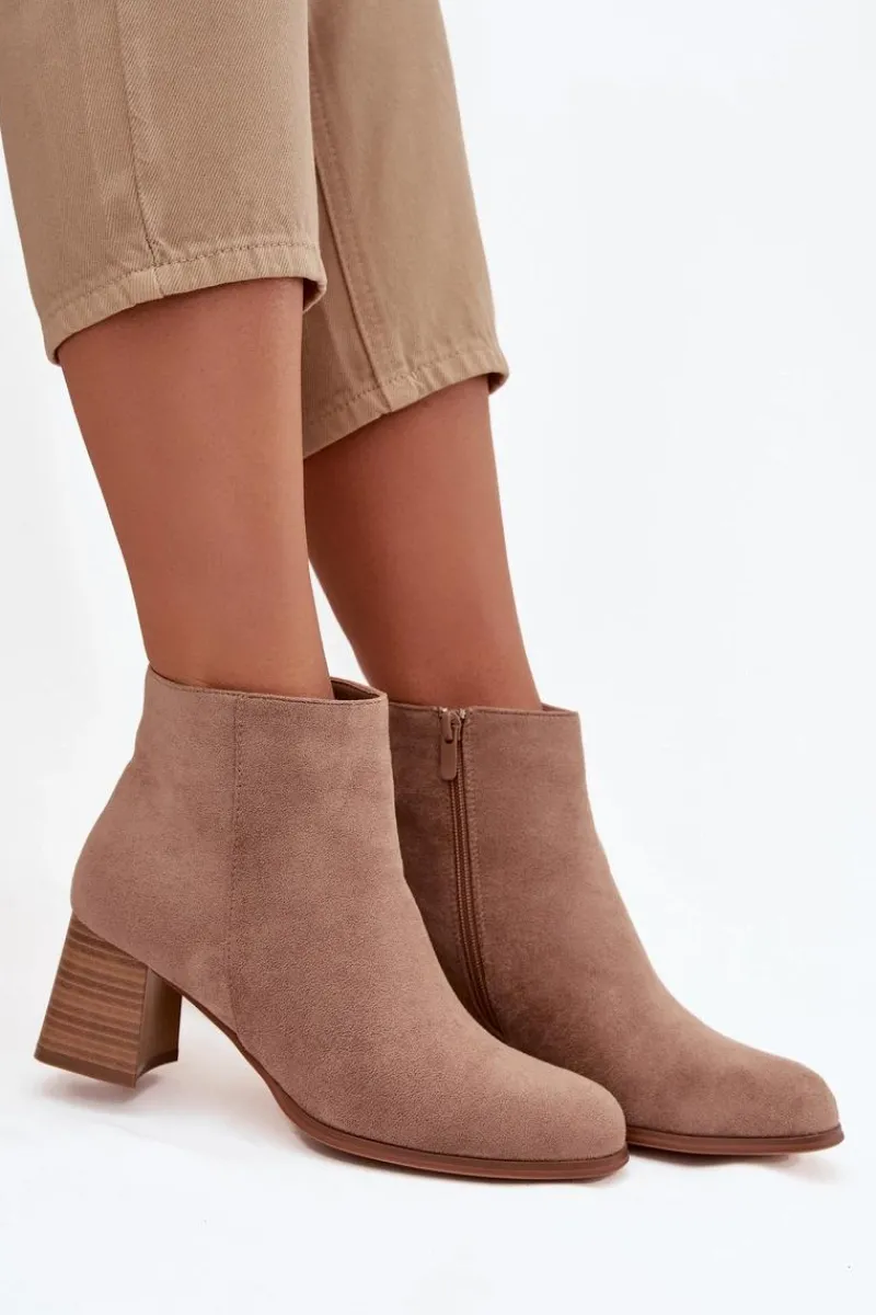 Sale Botki Damskie Na Słupku Eko Zamszowe Beżowe Marilou Damskie Botki Na Słupku|Botki Na Obcasie