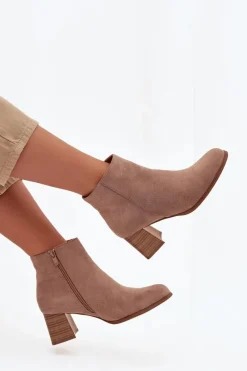 Sale Botki Damskie Na Słupku Eko Zamszowe Beżowe Marilou Damskie Botki Na Słupku|Botki Na Obcasie