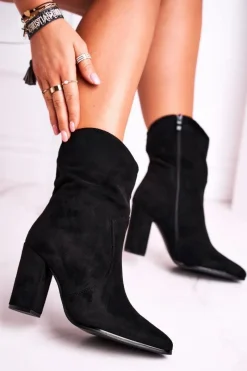 Best Botki Damskie Na Słupku Eko-Zamsz Czarne Ecstasy Damskie Botki Na Słupku|Czarne Botki