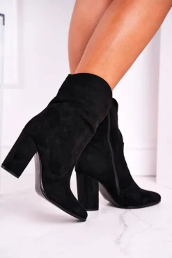 Best Botki Damskie Na Słupku Eko-Zamsz Czarne Ecstasy Damskie Botki Na Słupku|Czarne Botki
