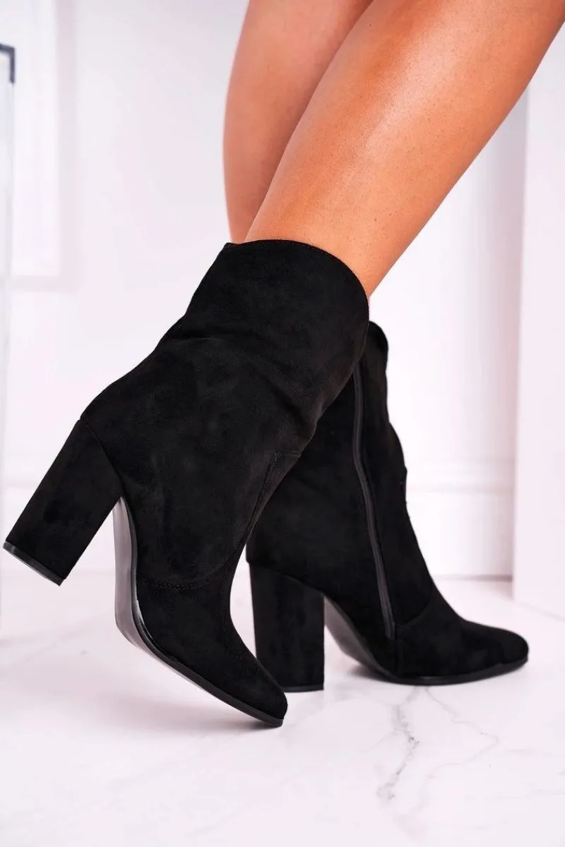 Best Botki Damskie Na Słupku Eko-Zamsz Czarne Ecstasy Damskie Botki Na Słupku|Czarne Botki