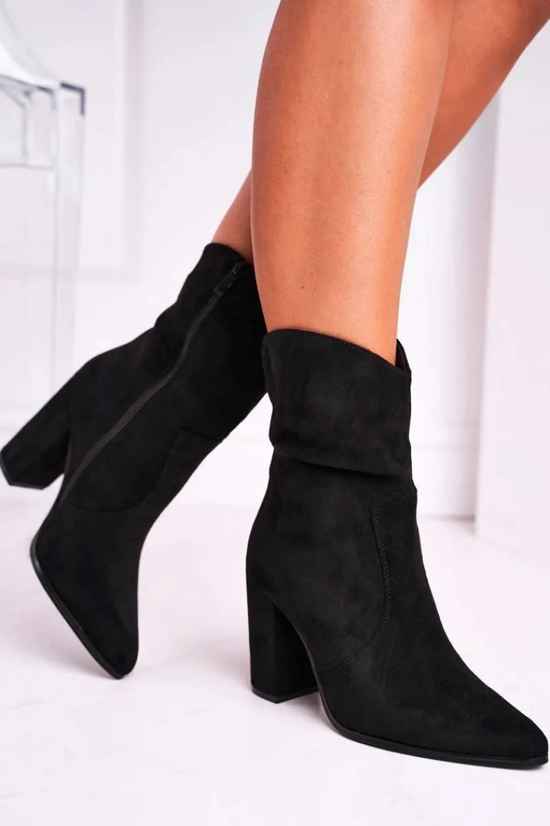 Best Botki Damskie Na Słupku Eko-Zamsz Czarne Ecstasy Damskie Botki Na Słupku|Czarne Botki