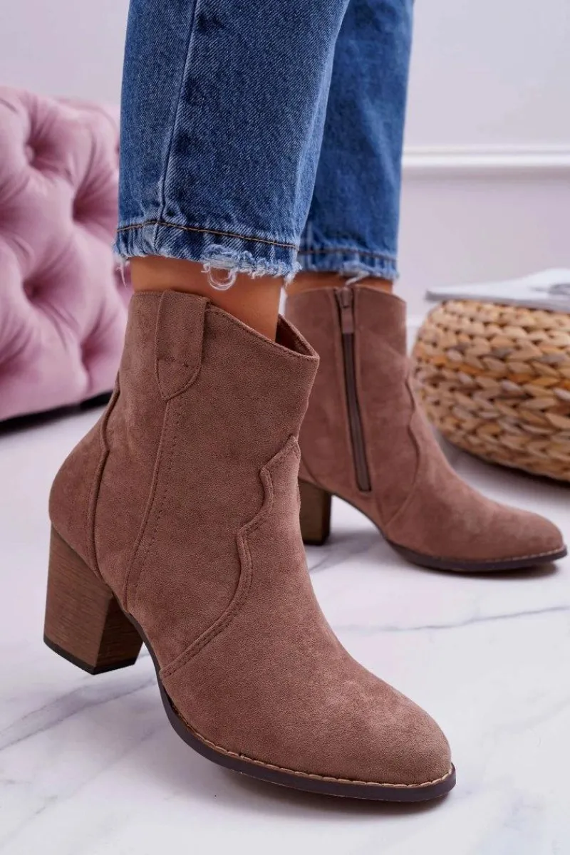 Discount Botki Damskie Na Słupku Kowbojki Khaki Nutriso Damskie Botki Na Słupku|Brązowe I Beżowe Botki