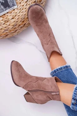 Discount Botki Damskie Na Słupku Kowbojki Khaki Nutriso Damskie Botki Na Słupku|Brązowe I Beżowe Botki