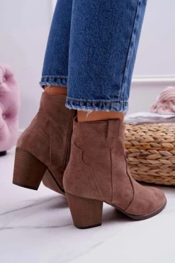 Discount Botki Damskie Na Słupku Kowbojki Khaki Nutriso Damskie Botki Na Słupku|Brązowe I Beżowe Botki