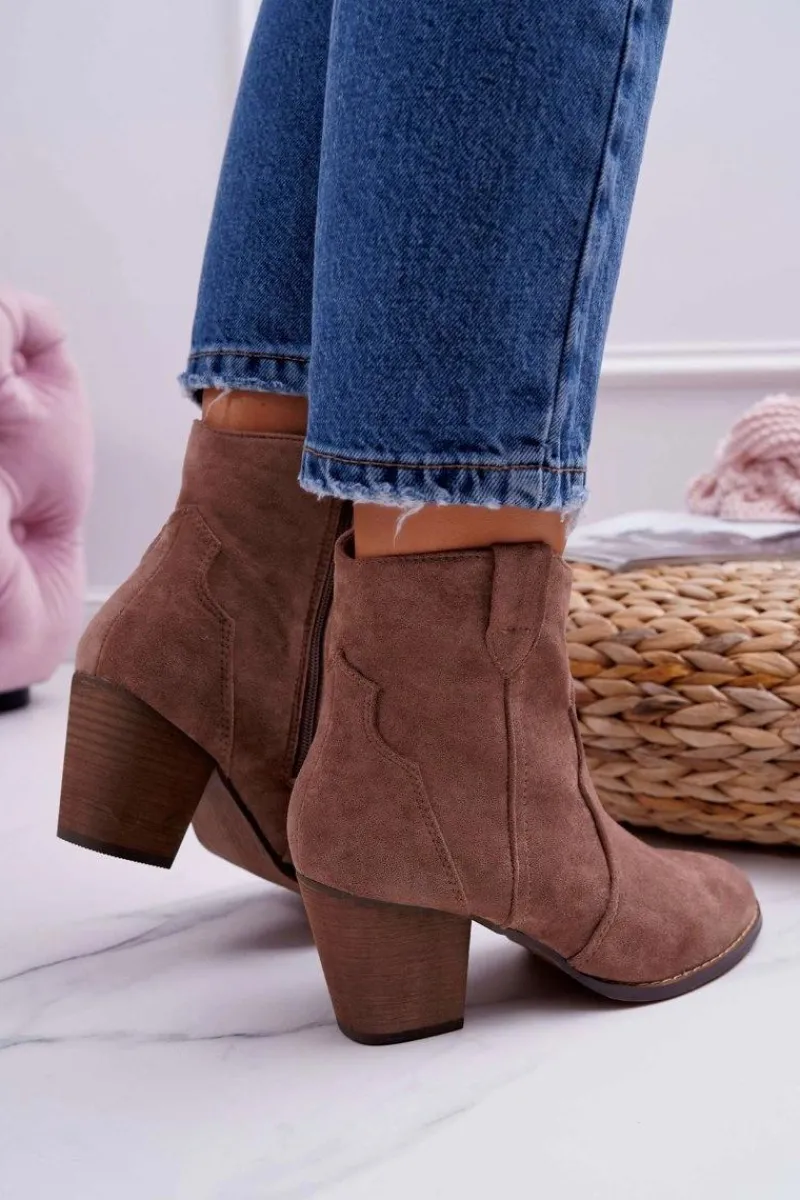 Discount Botki Damskie Na Słupku Kowbojki Khaki Nutriso Damskie Botki Na Słupku|Brązowe I Beżowe Botki