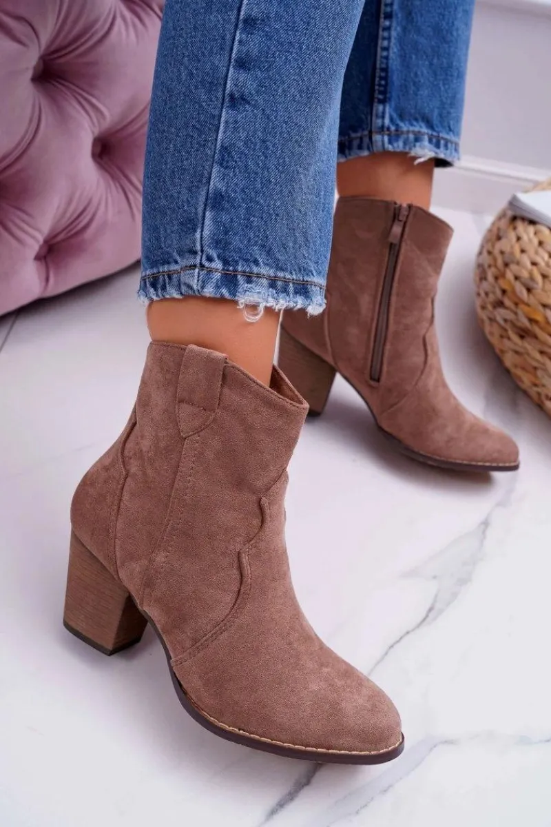 Discount Botki Damskie Na Słupku Kowbojki Khaki Nutriso Damskie Botki Na Słupku|Brązowe I Beżowe Botki