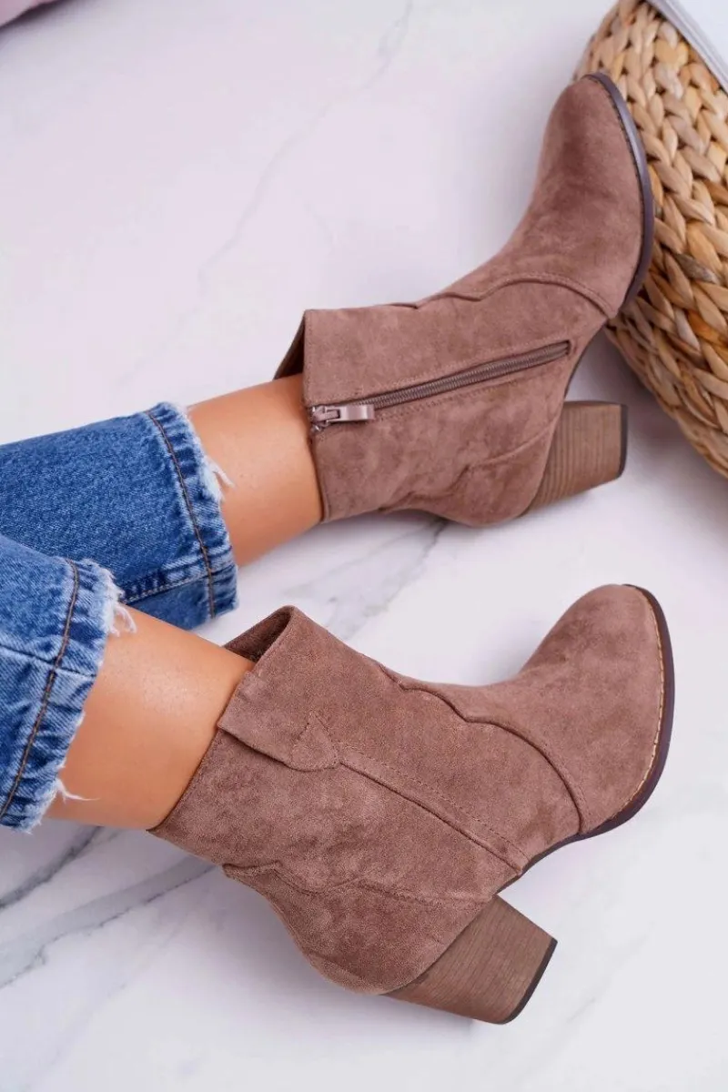 Discount Botki Damskie Na Słupku Kowbojki Khaki Nutriso Damskie Botki Na Słupku|Brązowe I Beżowe Botki