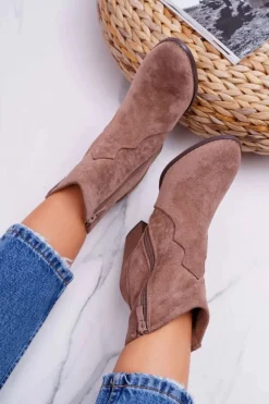 Discount Botki Damskie Na Słupku Kowbojki Khaki Nutriso Damskie Botki Na Słupku|Brązowe I Beżowe Botki