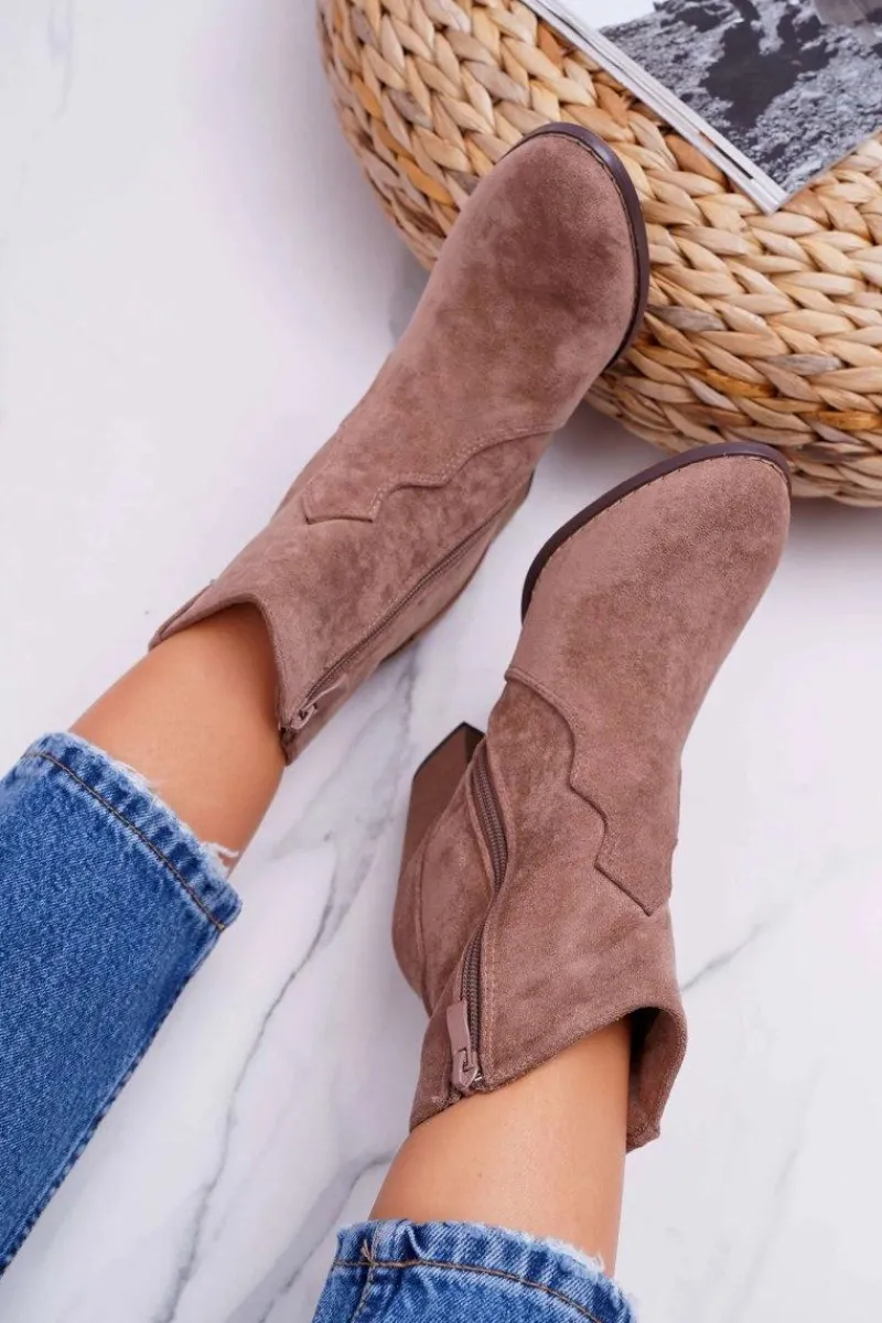 Discount Botki Damskie Na Słupku Kowbojki Khaki Nutriso Damskie Botki Na Słupku|Brązowe I Beżowe Botki