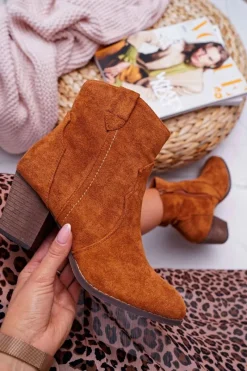 Discount Boto Botki Damskie Na Słupku Kowbojki Camel Nutriso