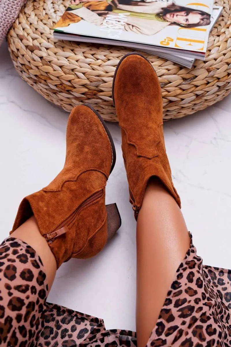 Discount Boto Botki Damskie Na Słupku Kowbojki Camel Nutriso