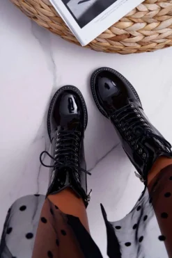 Botki Sznurowane|Botki Na Słupku>Boto Botki Damskie Na Słupku Lakierowane Czarne Insist