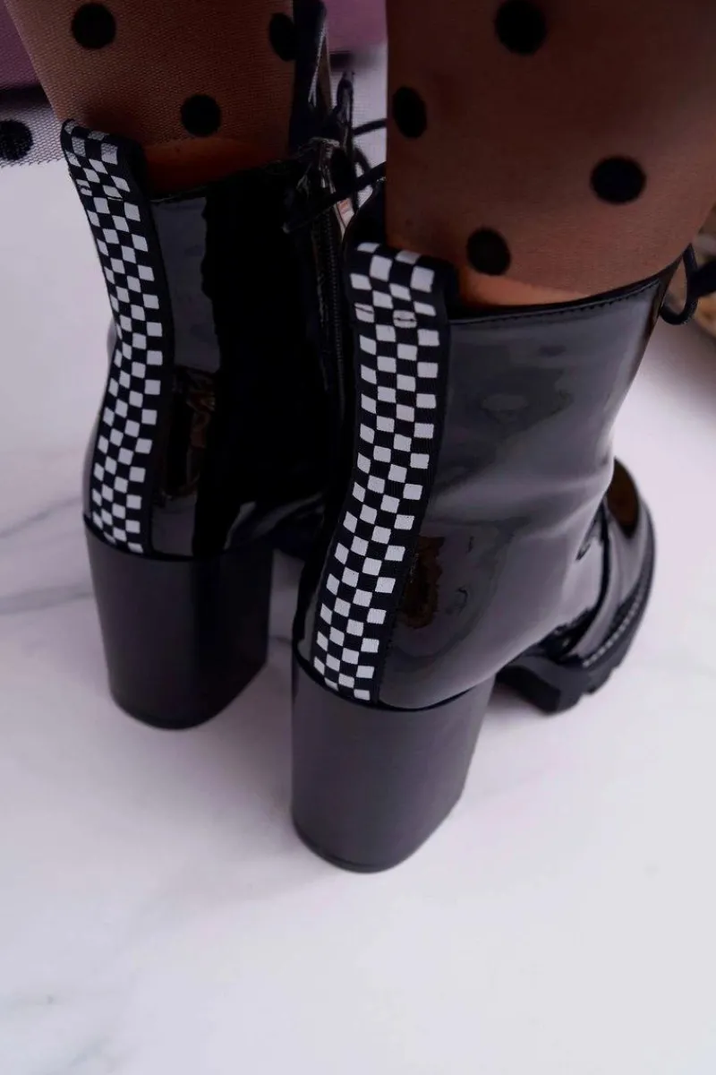 Botki Sznurowane|Botki Na Słupku>Boto Botki Damskie Na Słupku Lakierowane Czarne Insist