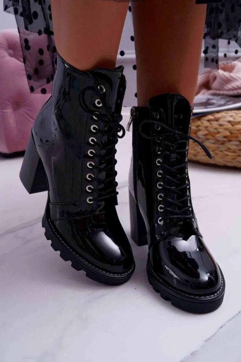 Botki Sznurowane|Botki Na Słupku>Boto Botki Damskie Na Słupku Lakierowane Czarne Insist