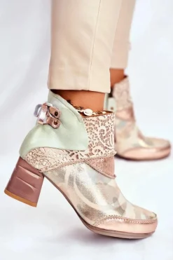 Hot Maciejka Botki Damskie Na Słupku Beżowe 03410-04