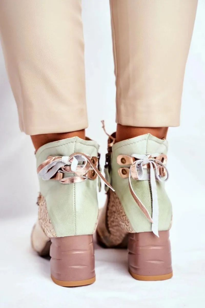 Hot Maciejka Botki Damskie Na Słupku Beżowe 03410-04