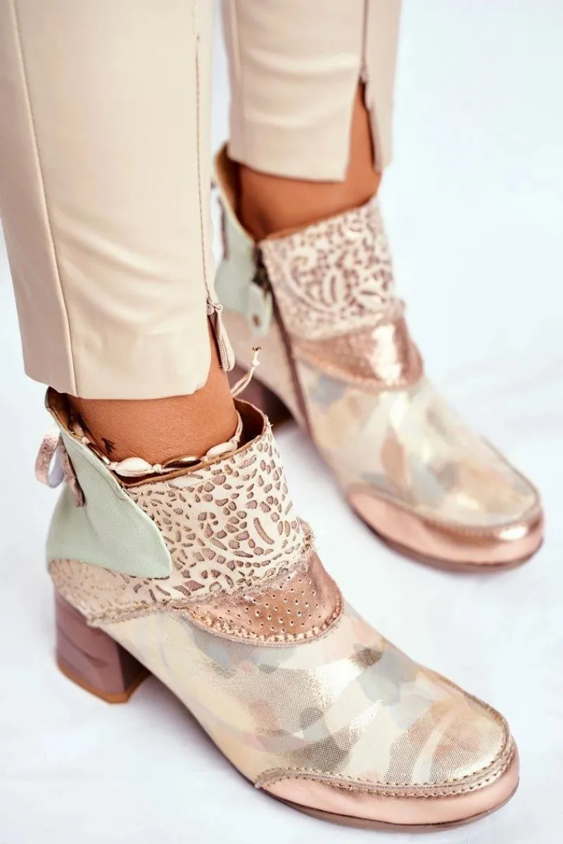 Hot Maciejka Botki Damskie Na Słupku Beżowe 03410-04