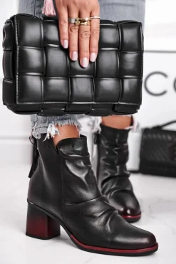 Maciejka Botki Damskie Na Słupku Czarne 04757-01