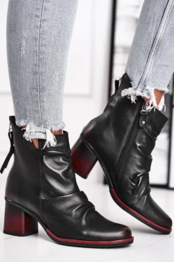 Maciejka Botki Damskie Na Słupku Czarne 04757-01