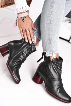 Maciejka Botki Damskie Na Słupku Czarne 04757-01