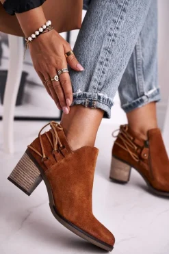 Clearance Botki Damskie Na Słupku Skóra Rude 04812-29 Damskie Botki Wiosenne|Botki Maciejka