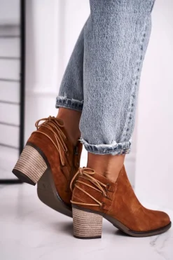 Clearance Botki Damskie Na Słupku Skóra Rude 04812-29 Damskie Botki Wiosenne|Botki Maciejka