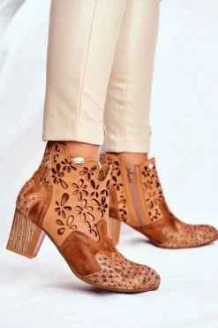 Online Botki Damskie Na Słupku Wiosenne Rude 04369-29 Damskie Botki Wiosenne|Botki Maciejka