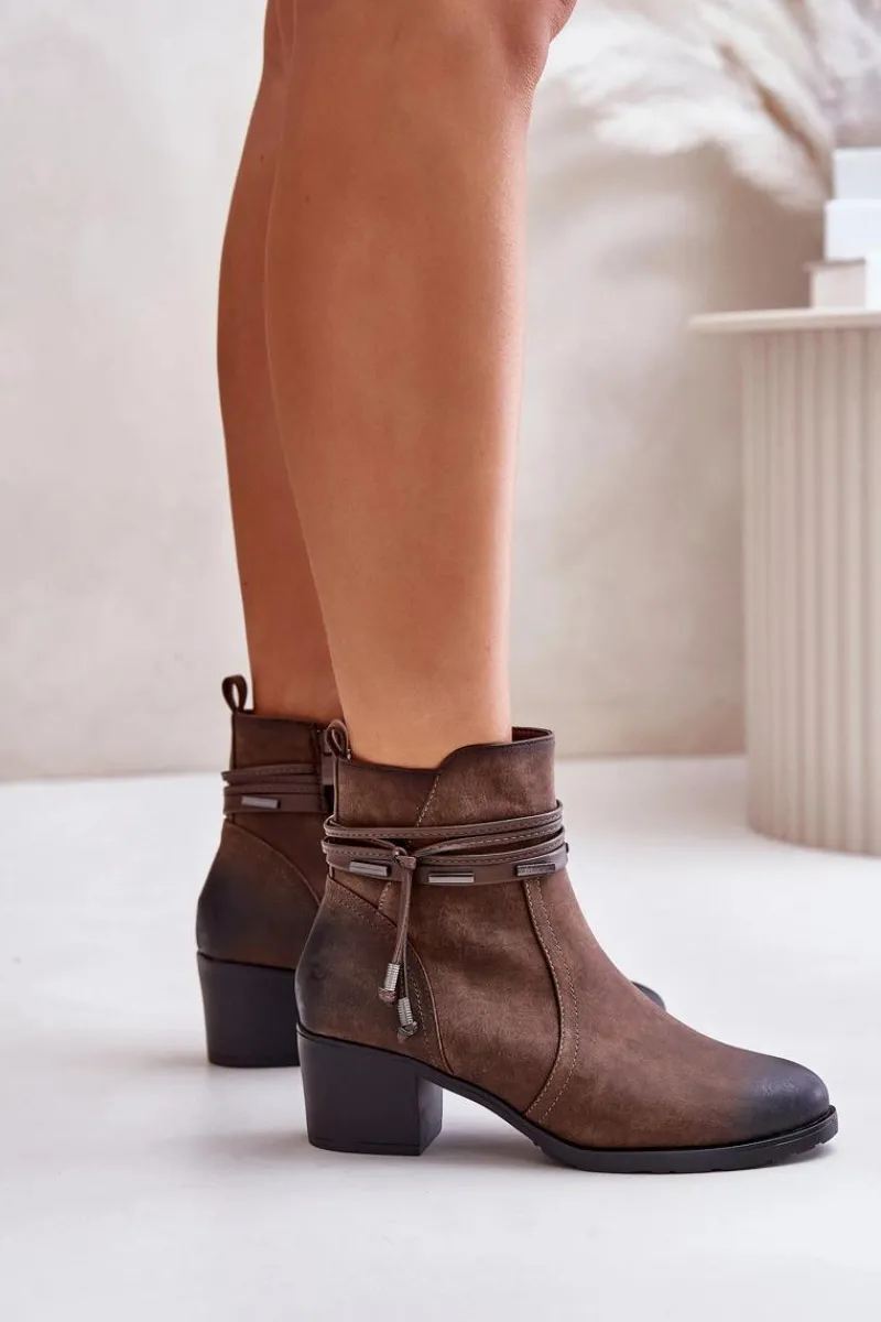 Best Botki Damskie Na Słupku Ocieplane Brązowe Lobina Damskie Botki Ocieplane|Botki Na Obcasie