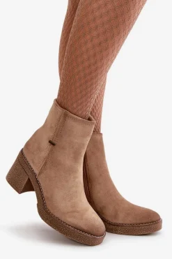 New Boto Botki Damskie Na Słupku Ocieplane Eko Zamszowe Beżowe Arkesia Beżowy