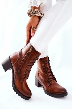 Sale Buty damskie Vinceza Botki Damskie Na Słupku Ocieplane Camel Dunaff