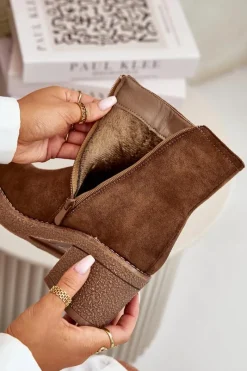 Online Boto Botki Damskie Na Słupku Ocieplane Eko Zamszowe Brązowe Arkesia