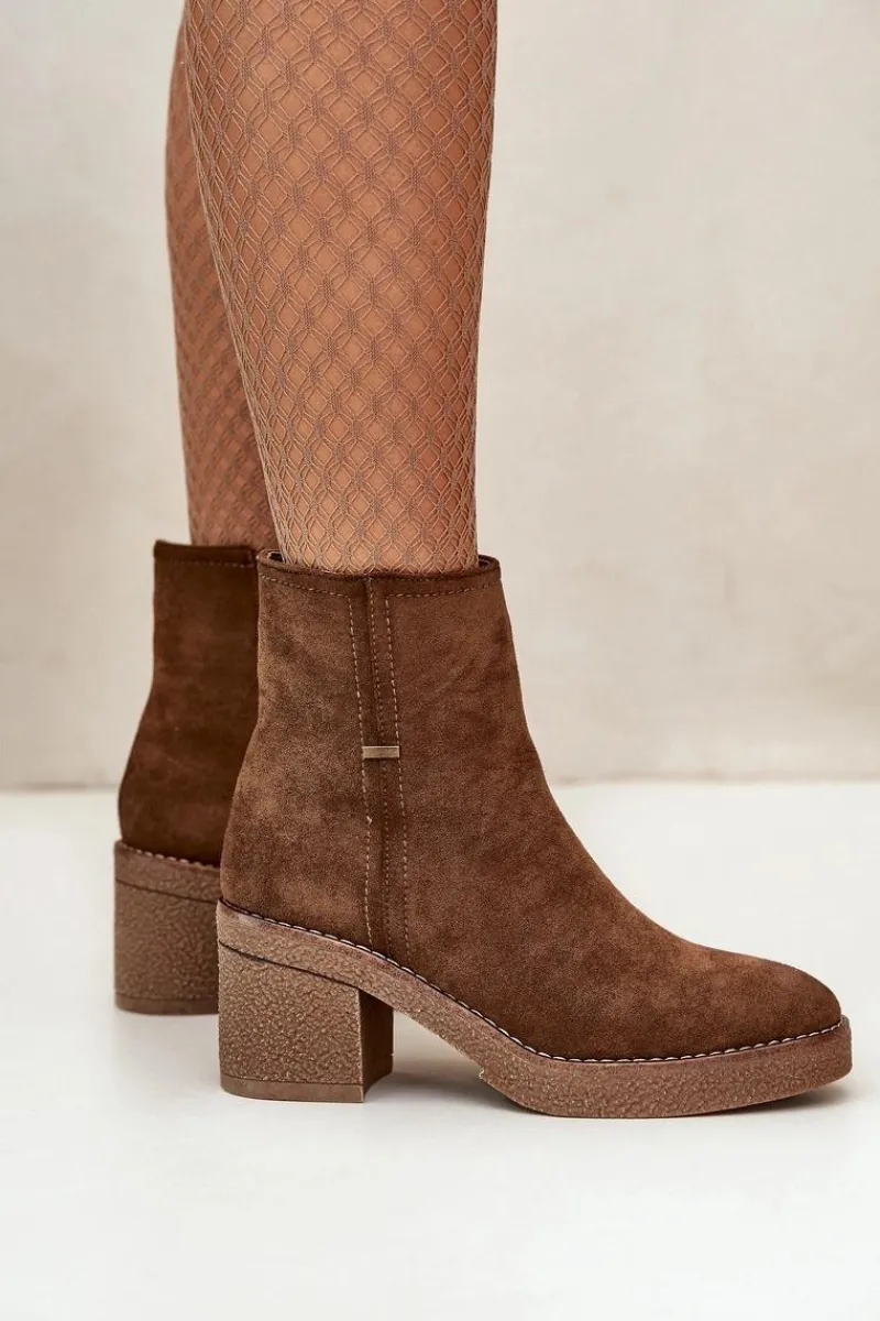 Online Boto Botki Damskie Na Słupku Ocieplane Eko Zamszowe Brązowe Arkesia