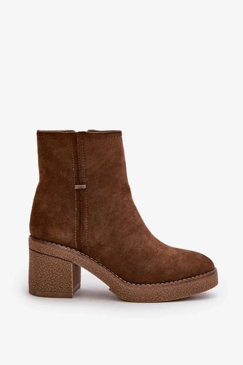 Online Boto Botki Damskie Na Słupku Ocieplane Eko Zamszowe Brązowe Arkesia