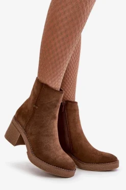 Online Boto Botki Damskie Na Słupku Ocieplane Eko Zamszowe Brązowe Arkesia