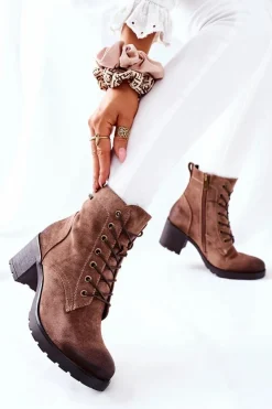 Outlet Buty damskie Vinceza Botki Damskie Na Słupku Ocieplane Zamszowe Beżowe Dunaff