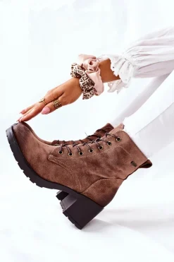 Outlet Buty damskie Vinceza Botki Damskie Na Słupku Ocieplane Zamszowe Beżowe Dunaff