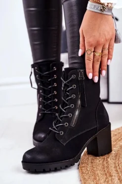 New Damskie buty S.Barski Botki Damskie Na Słupku Ocieplane Czarne Vimen