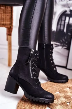 New Damskie buty S.Barski Botki Damskie Na Słupku Ocieplane Czarne Vimen