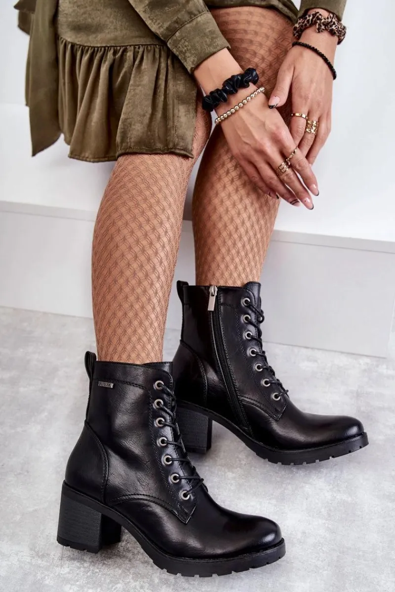 Botki Sznurowane|Botki Na Słupku>Buty damskie Vinceza Botki Damskie Na Słupku Ocieplane Czarne Dunaff